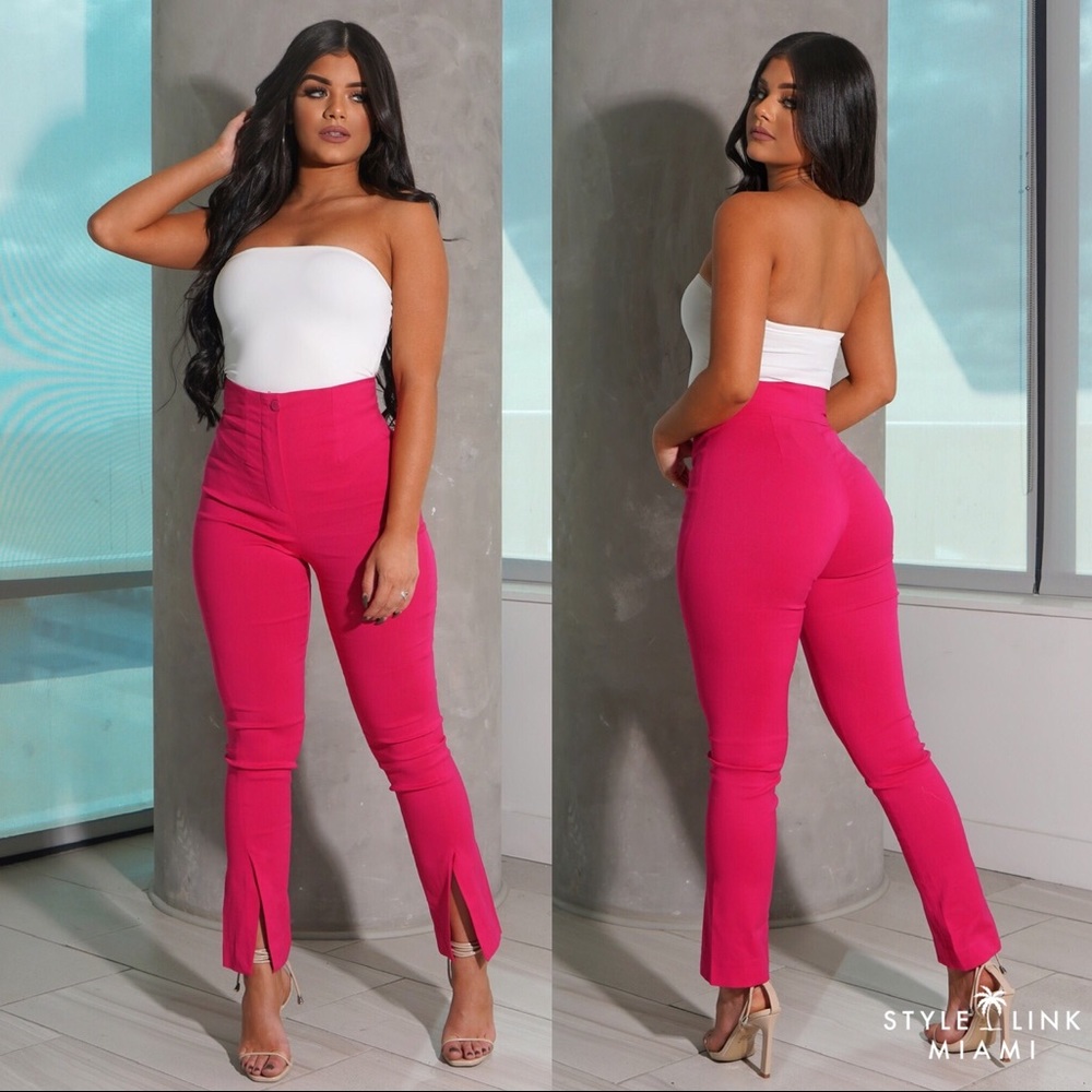High Waist Ankle Split Pants